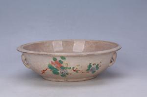 002851“荣兴益造”款“饮和食德”大窑五彩花卉纹四系钵