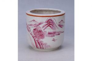 002653胭脂红彩山水纹直筒炉