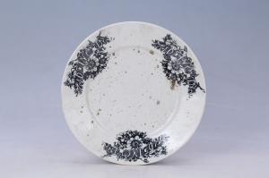 002916“成合出品”款白釉墨印花卉纹盘