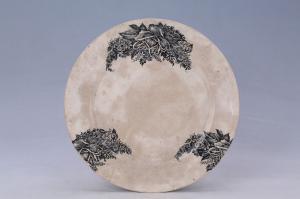 002922“如合”款白釉墨印花卉纹盘