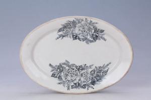 002926“吴发裕造”款白釉墨印花卉纹椭圆盘