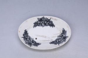 002927白釉墨印花卉纹椭圆盘