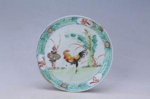 002937“合发号”款釉上彩鸡蕉纹盘