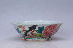 002961“合记督彩”款釉上彩花鸟纹碗