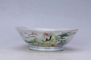 002967“陶发出品”款“延年益寿”五彩人物纹花口碗