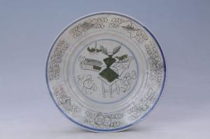 003132青花花鸟纹花口盘