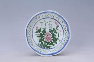 003140“和利”款青花红绿彩花卉纹花口盘