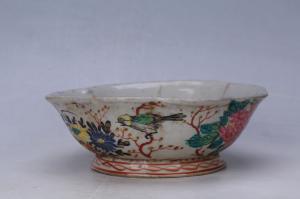 003051“丙辰年作”釉上彩花鸟纹花口碗