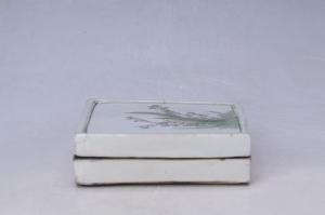 003353“玉记出品”款青花红绿彩花鸟纹正方形砚盒