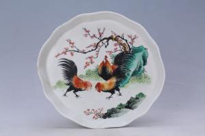 003534	“沙坪联兴工厂”款公鸡纹花口托盘