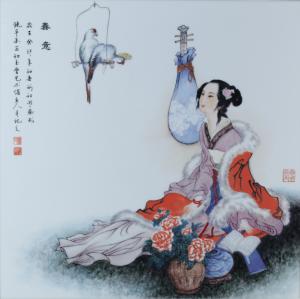 003670谢初开《春意》瓷板画